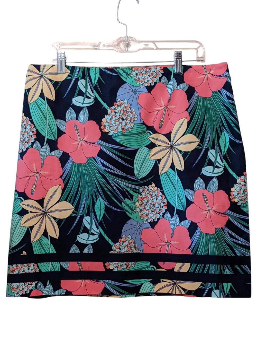 TALBOTS Skirt Cotton Pique Tropical Floral Knee Length Size 14
